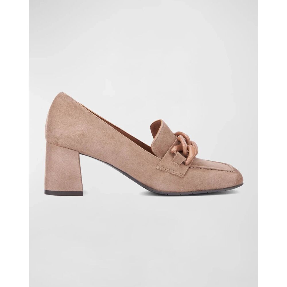 New $425 Aquatalia Cathie Suede Chain Heeled Loafers in Taupe Suede Sz. 10.5